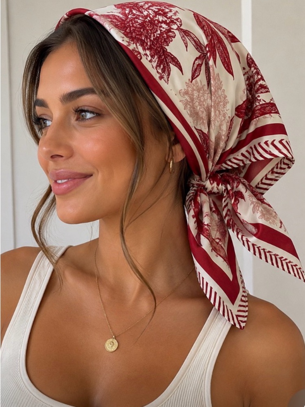 Pretty Persuasions Red & Cream Floral Square Scarf